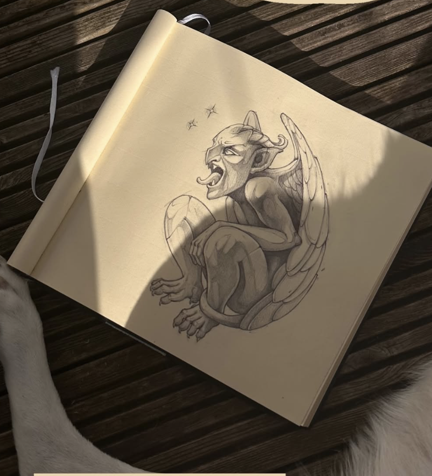 Original tattoo design — pencil sketch of a gargoyle — tattoo design Barcelona