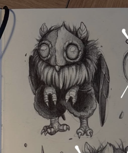 Original tattoo design — dark sketch of a winged owl creature — tattoo design Barcelona