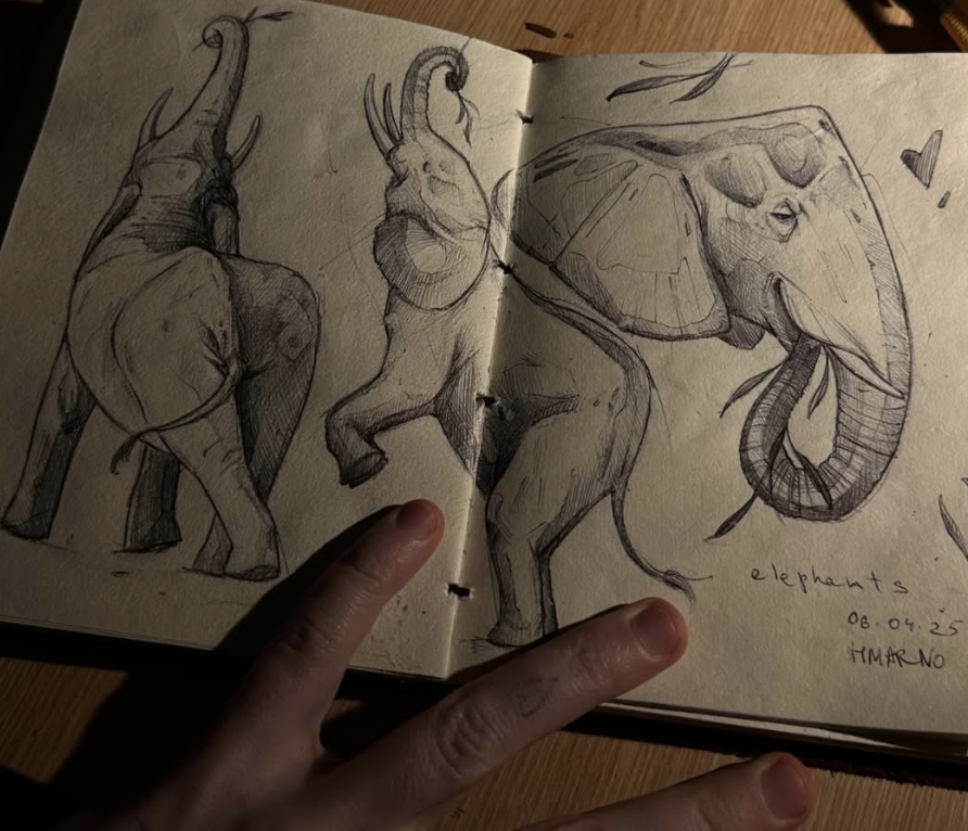 Original tattoo design — sketchbook study of two elephants — tattoo design Barcelona