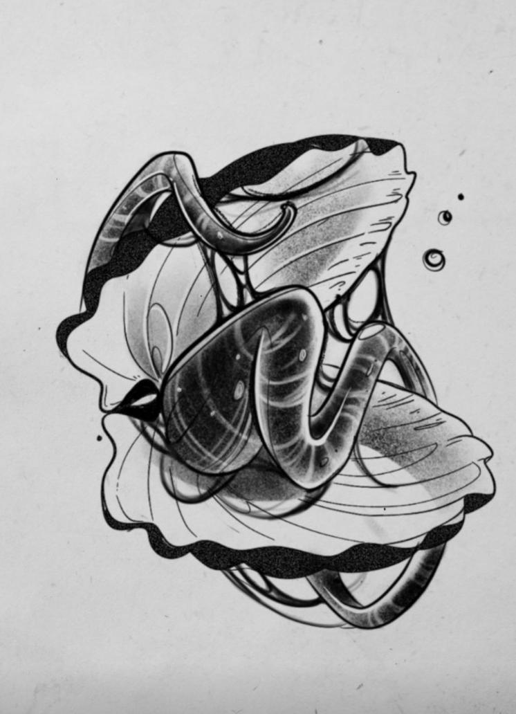 Original tattoo design — graphic shell with snail — tattoo design Barcelona