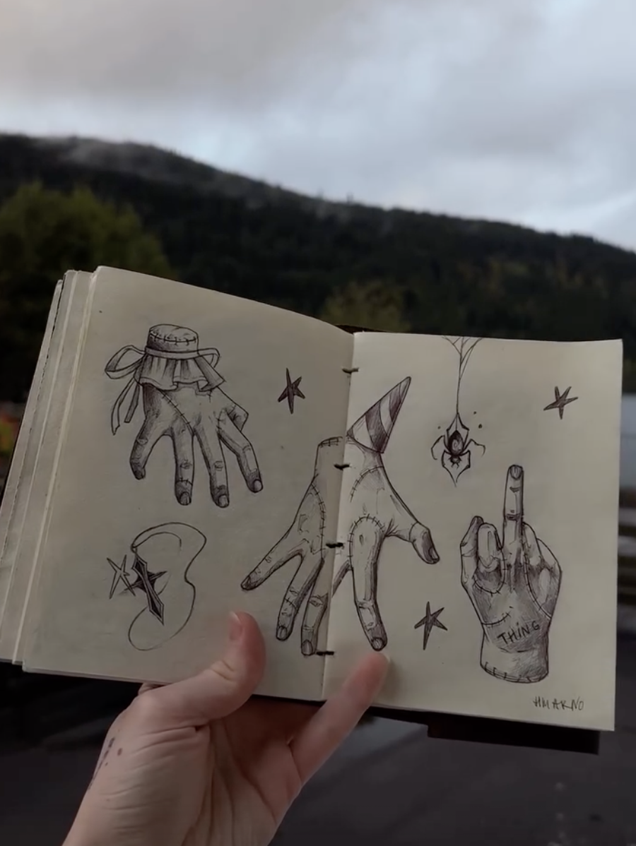Original tattoo design — sketchbook study of hands with stars — tattoo design Barcelona